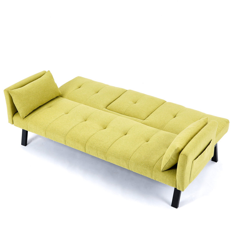 Foldable 70 - Inch Bed Made Of Cotton And Linen, Suitable For Small Spaces, Featuring Central Cup Holder Side Storage, Dual Mode Transformation, 2 Seats, Dark Grey Inchcotton Linenmulti