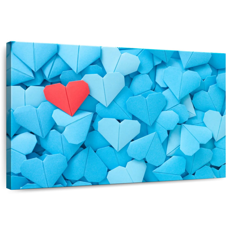 Hardie cœurs d'origami rouge et bleu, H 26 po x l 39 po