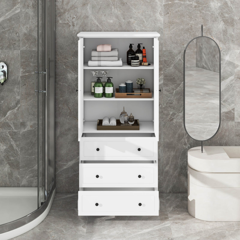 Storage Cabinet With Three Drawers And Two Doors, Adjustable Shelf