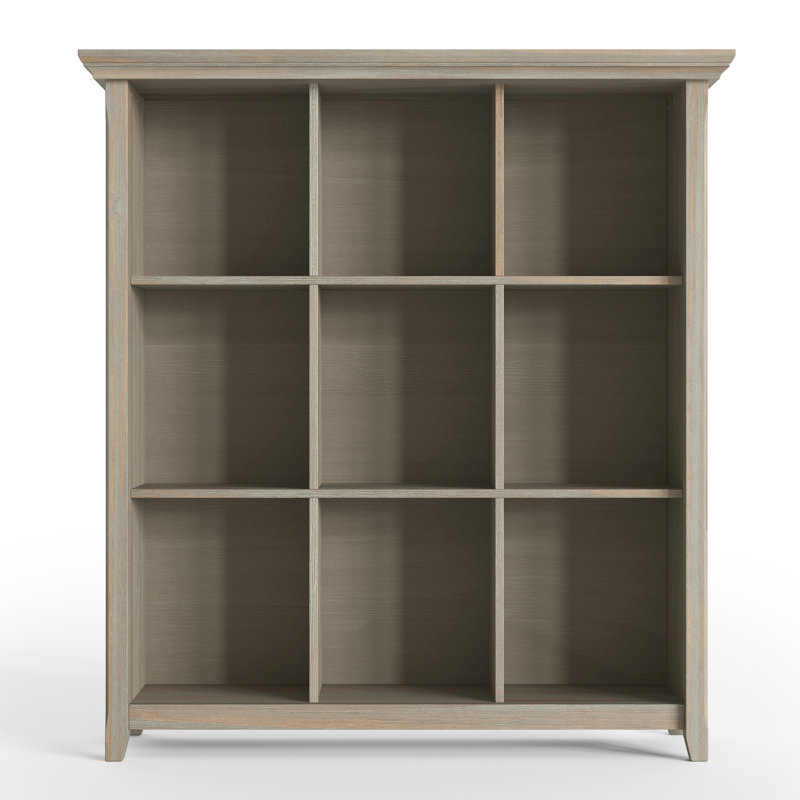 Acadian 44"W Solid Wood 9 Cube Storage Bookcase with Fixed Shelves, Distressed Grey