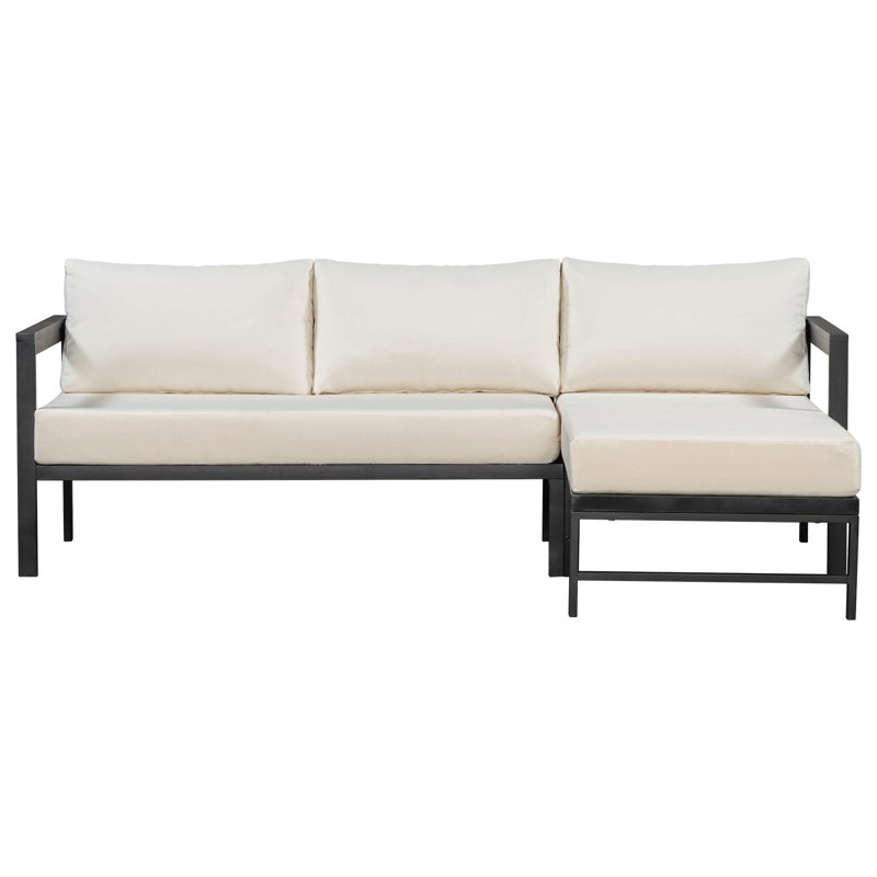 Outdoor L-Shaped Sofa With Iron Frame,Weather-Resistant Patio Sofa Set With Thick Cushions,Comfortable Seating For 3,Ideal For Patio, Balcony,And Garden