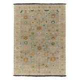 Antique Oushak Rug In Gray Green And Gold Floral Pattern By Rug & Kilim