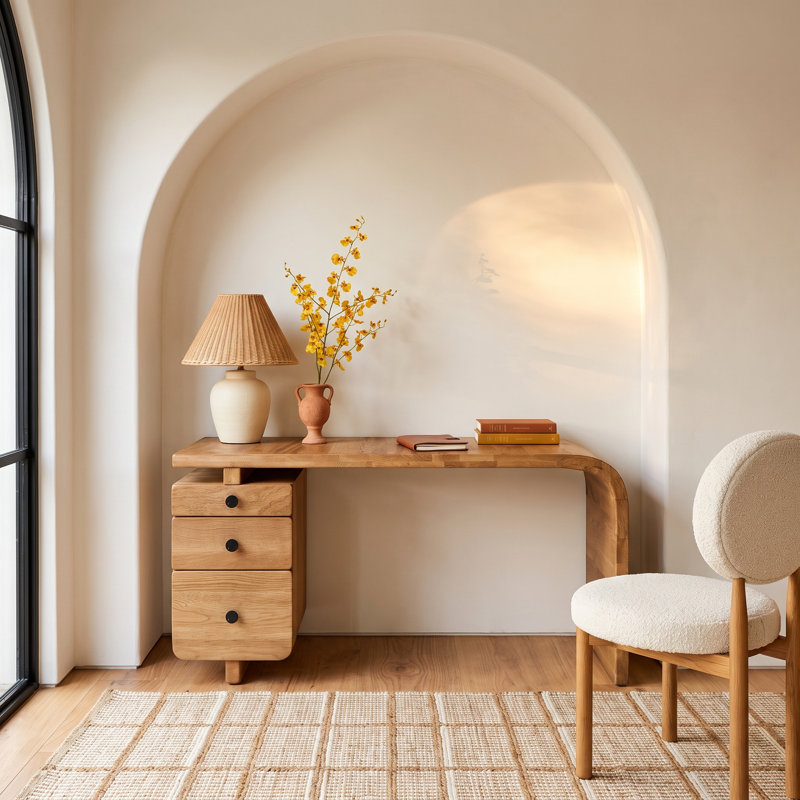 Amelia Curved Solid Wood Solid Wood Writing Desk