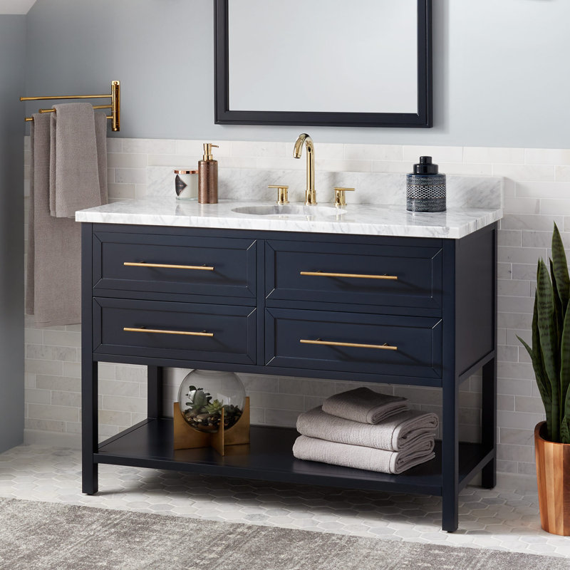 48" Robertson Single Bathroom Vanity Set with Oval Undermount Sink, White, 8" Widespread, Arctic White Quartz