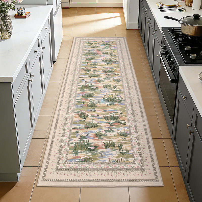 Washable Rug for Living Room, Soft Non Slip Floral Bedroom Rugs, Water Lily Pond Cute Nursery Rug, Large Low Pile Stain Resistant Farmhouse Rugs