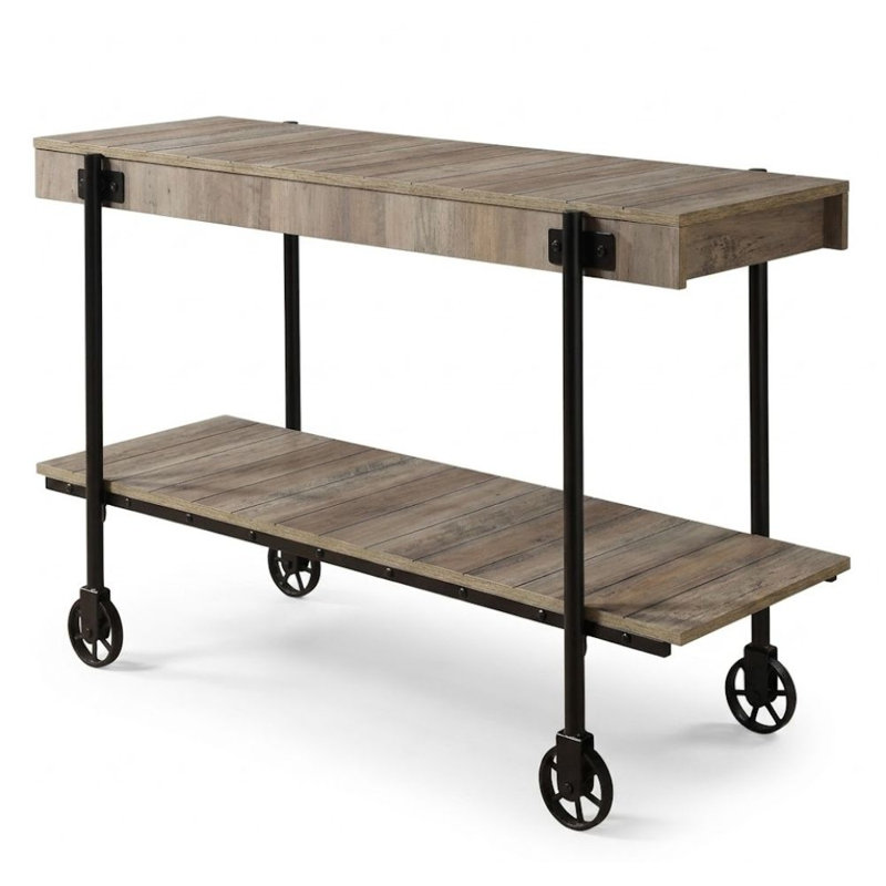 Astrid 47 In. Natural Tone Rectangular Wood Console Table With Lower Shelf And Wheels