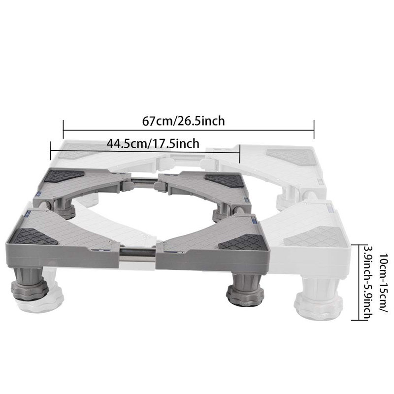 Piédestal réglable multifonctionnel pour sécheuse, machine à laver et réfrigérateur 4 pieds, Gris