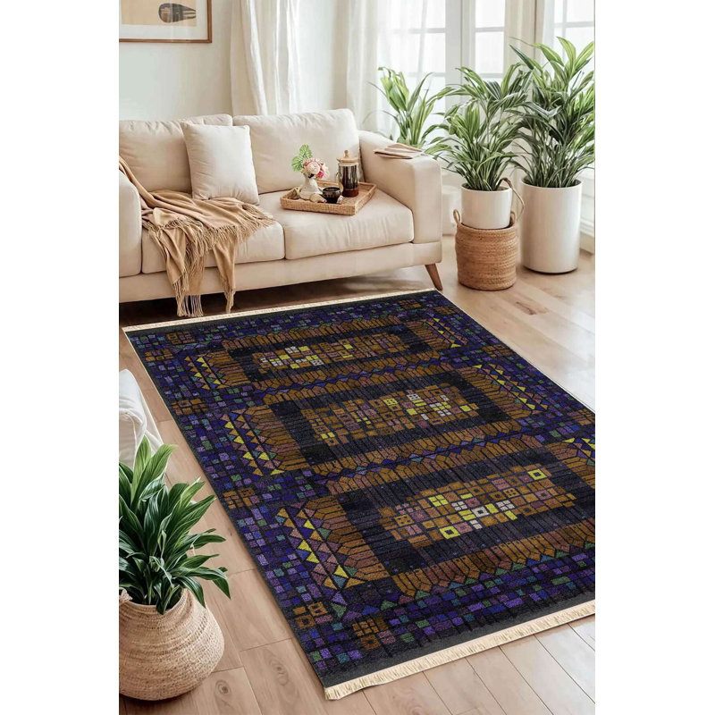 Dark Tonal Pixelated Geometric Area Rug