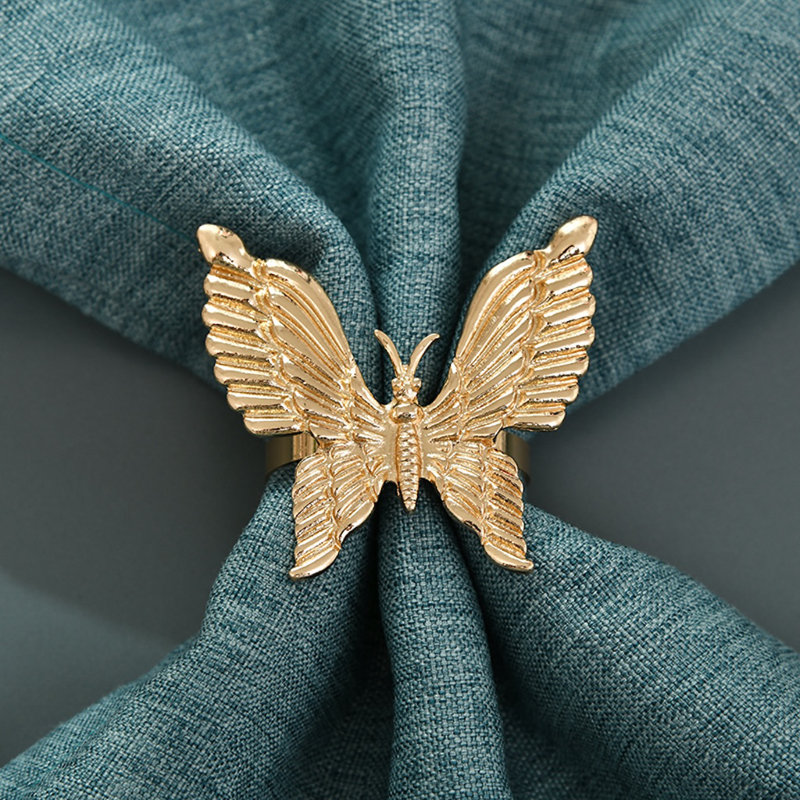Gold Butterfly Napkin Ring Set of 4 with textured wings Design for Elegant Dining Table Decor