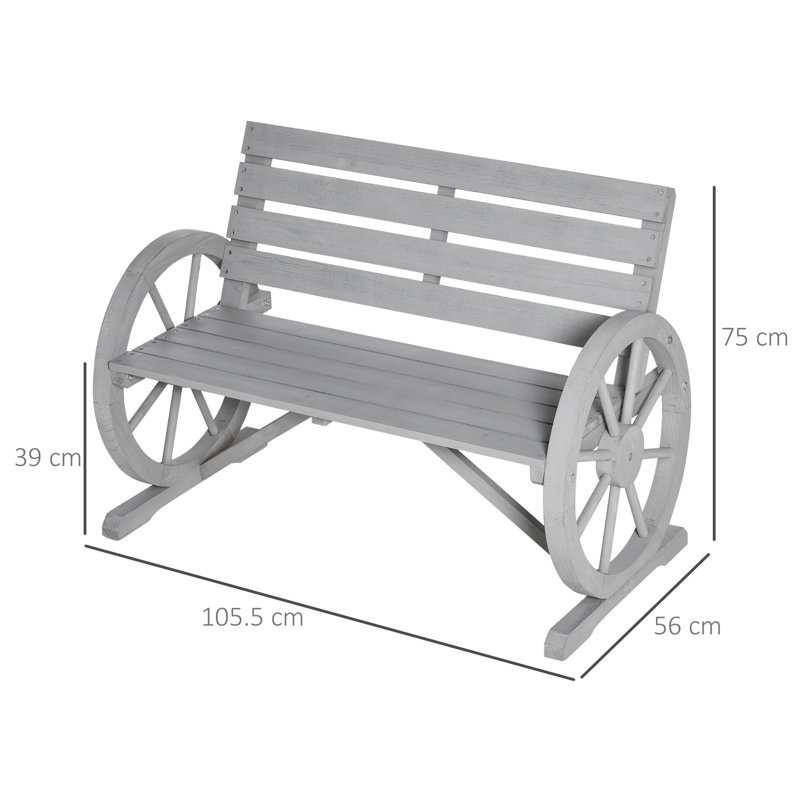 Perrotta 2 Seater Garden Bench with Wooden Cart Wagon Wheel Carbon Grey