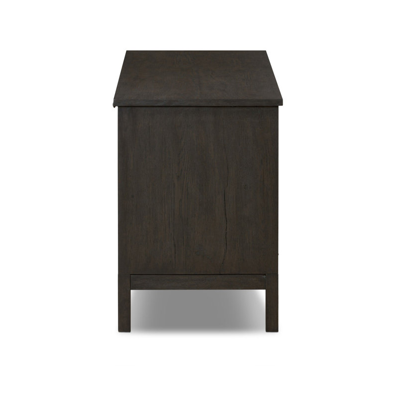 Alessio Media Console-Aged Natural Oak, Smoked Black
