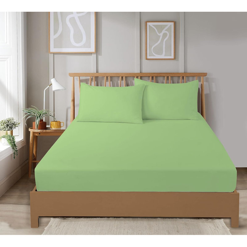 Plain Weave / Muslin Fitted Sheet, Double (4'6), Sage