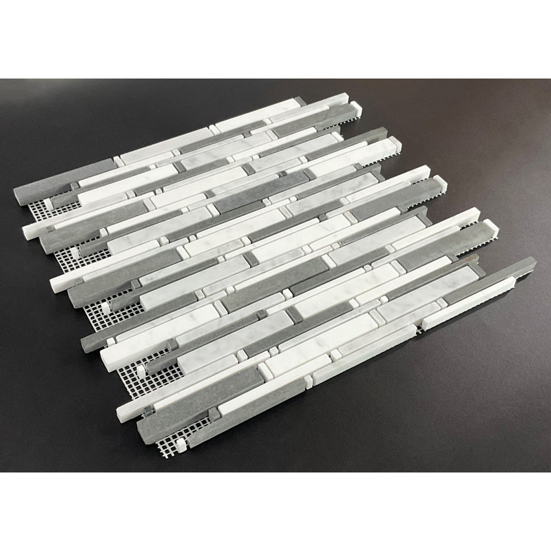 Carreau de mosaïque linéaire en pierre naturelle pour mur et plancher, Blanc Carrare / Aristone