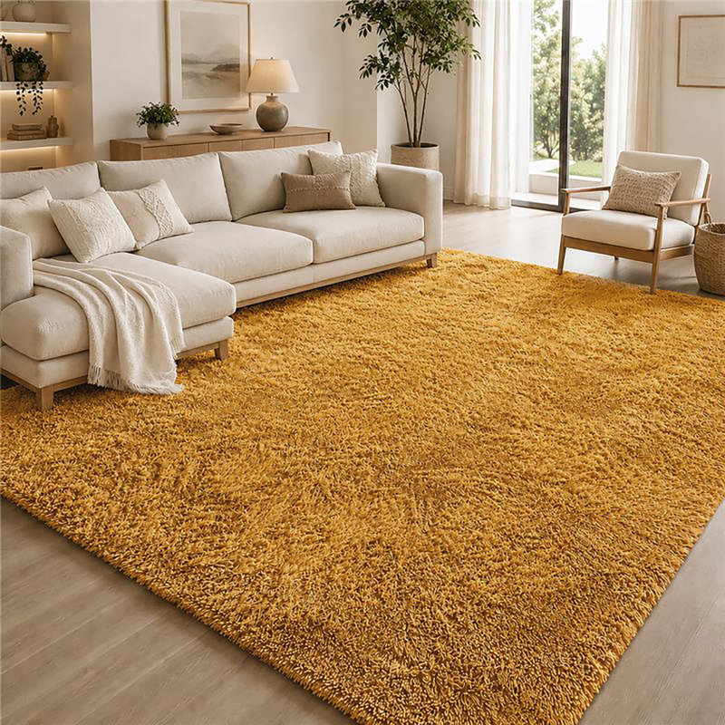 Aspire Homeware Mustard Yellow Shaggy Area Rug Soft Plush Indoor Carpet, Rectangle 160cm Width X 230cm Length