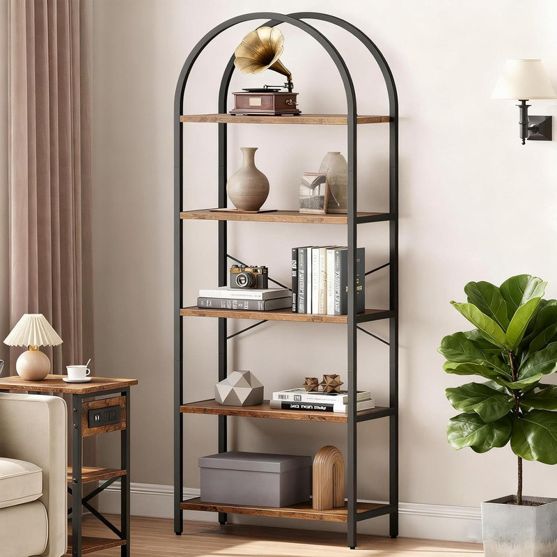 Arched Bookshelf,Arched Display Racks,Tall Standing Bookshelves with Metal Frame,Modern Open Storage Shelf Display Rack for Bedroom, Living Room, Home