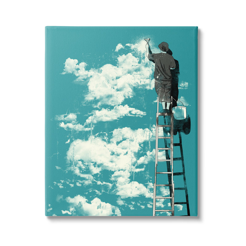 «Painter on Ladder Conceptual Clouds» par Matheus Lopes Castro - peinture sur toile tendue, H 40 po x l 30 po x P 1,5 po