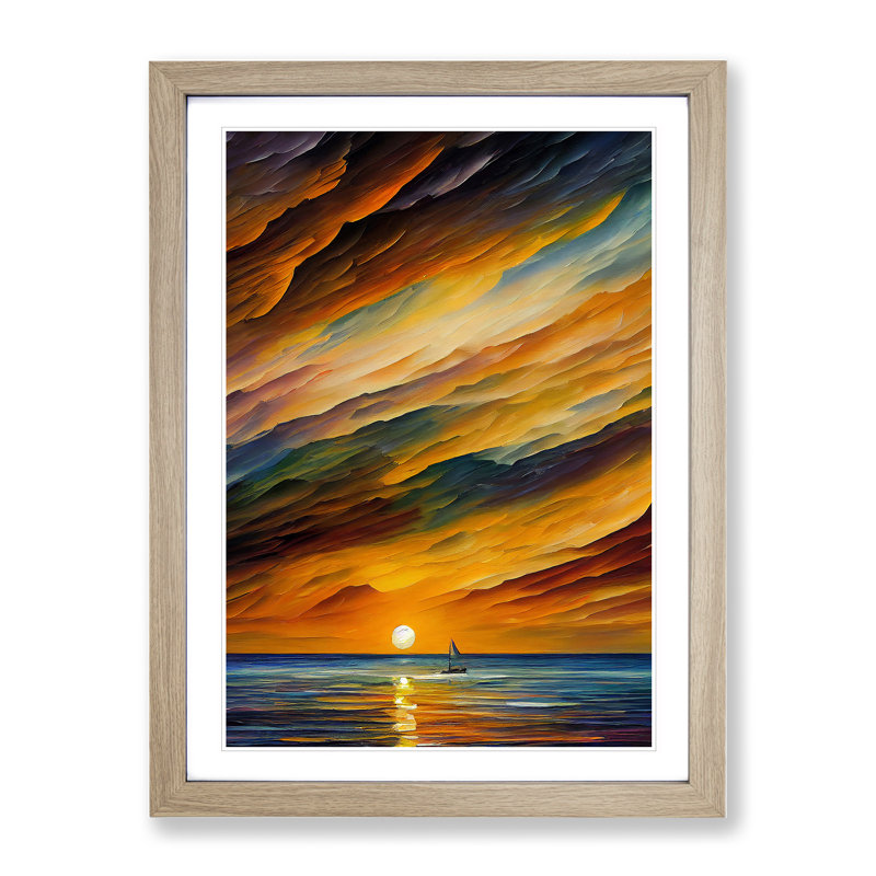 Boats Under the Sunset No.3 - Wall Art, 66cm H x 48cm W x 2cm D, Oak Framed, White