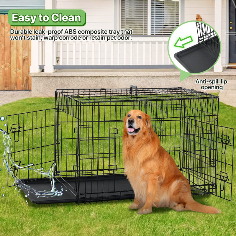 48 Inch Black Metal Wire Dog Crate with Divider