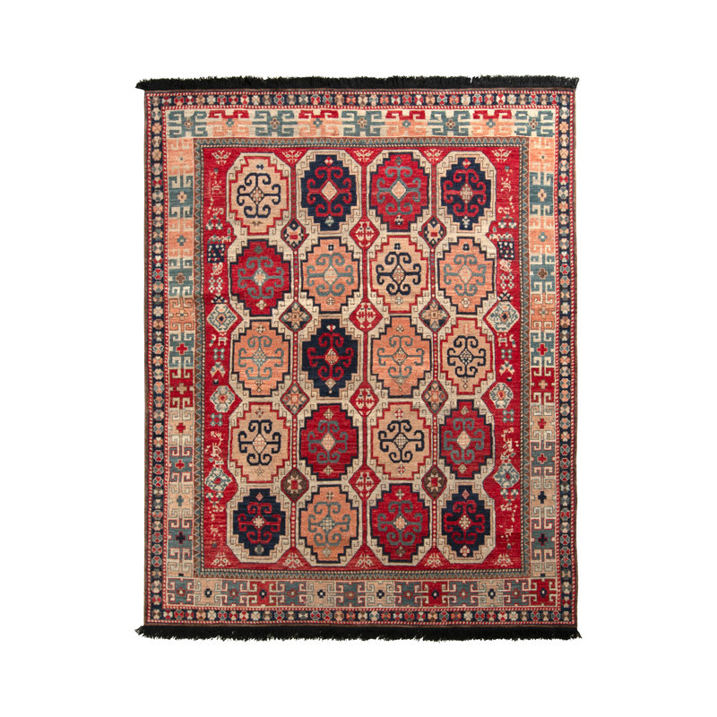 Rug & Kilim’S Tribal Rug In Red And Pink All Over Geometric Pattern, Rectangle 6' x 8'