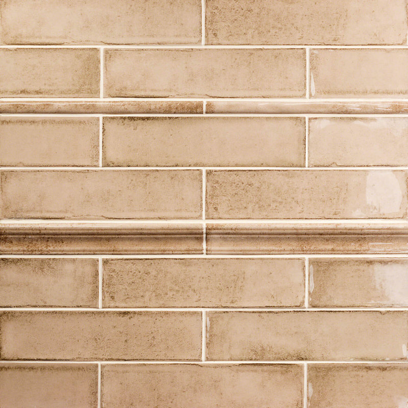  Chateau 2" x 12" Ceramic Quarter Round Tile Trim, Taupe