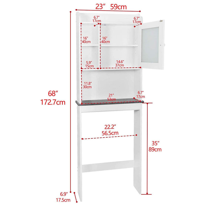 Over The Toilet Storage, White, 68" H x 23" W x 7.48" D