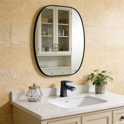Miroir de salle de bain ovale encadré en métal noir pour salle de bain
