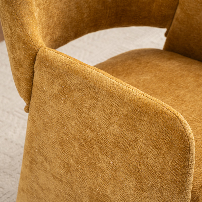 Mid Century Upholstered Arm Accent Chair with High Back, Yellow