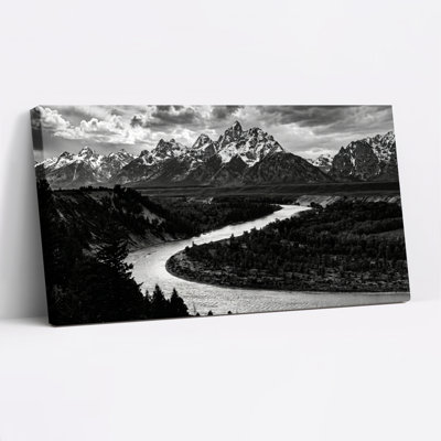 Black And White Mountain Landscape Canvas Wrapped Wall Art Oil Painting Print Set Of 1