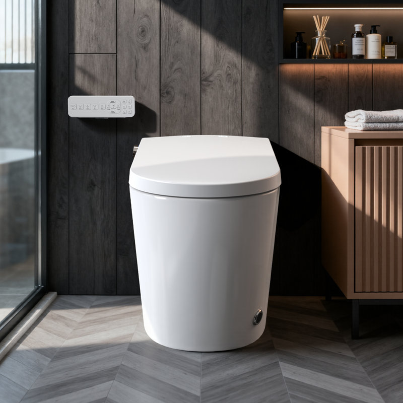 Toilette compacte intelligente avec bidet BCANHome, couvercle à ouverture / fermeture automatique, siège chauffant, chasse d'eau à 1,28 GPF, lavage et sécheuse à chaleur, nettoyage par massage, fermeture en douceur, télécommande, veilleuse douce, peu encombrante