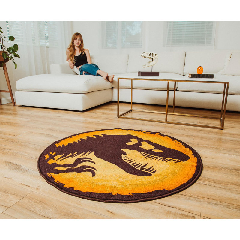 Tapis rond brun en polyester 3 pi 3 po tissé à la machine