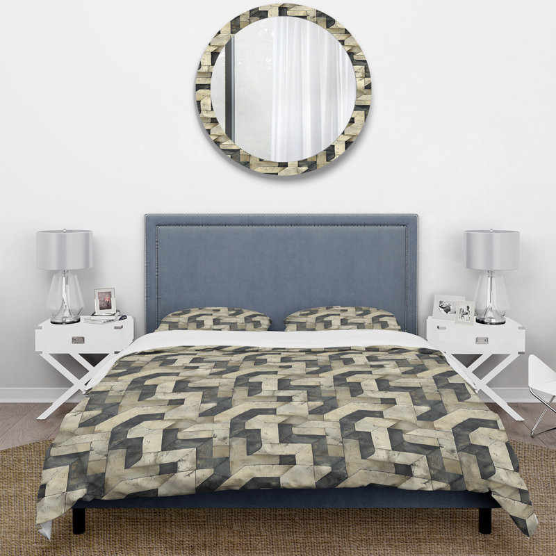 Ensemble de housse de couette beige et gris Midcentury Maze IV - Midcentury, Housse de couette très grand + 2 taies décorativ