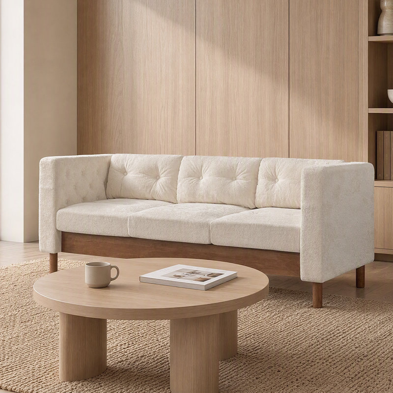 Canapé 3 places Premium - Canapé rembourré en chenille avec dossier coussiné et design élégant, Chenille beige