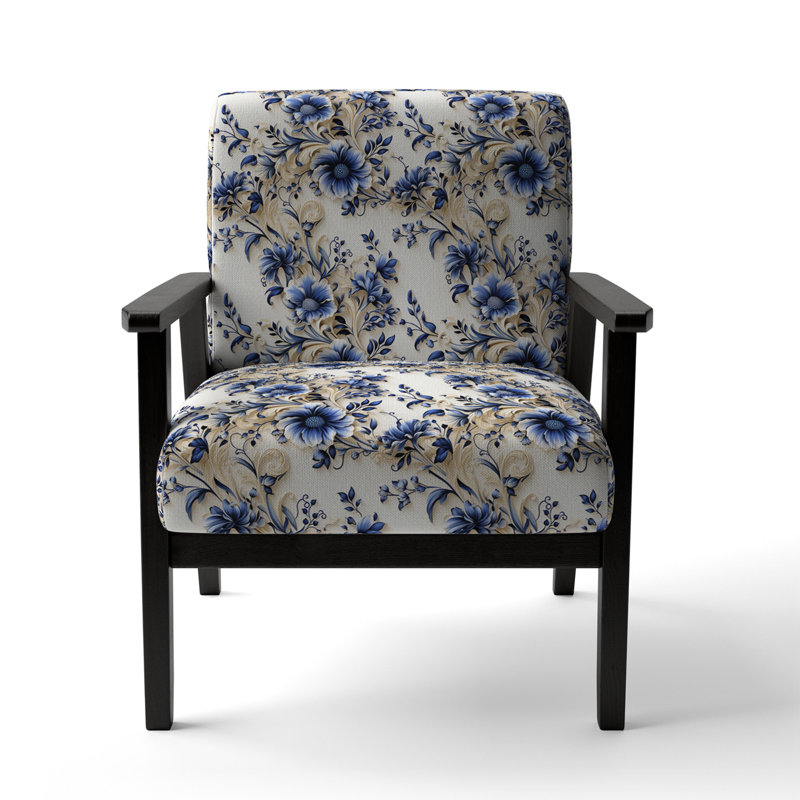 Chaise d'appoint florale Cobalt, Motif victorien bleu de frises ornementales II