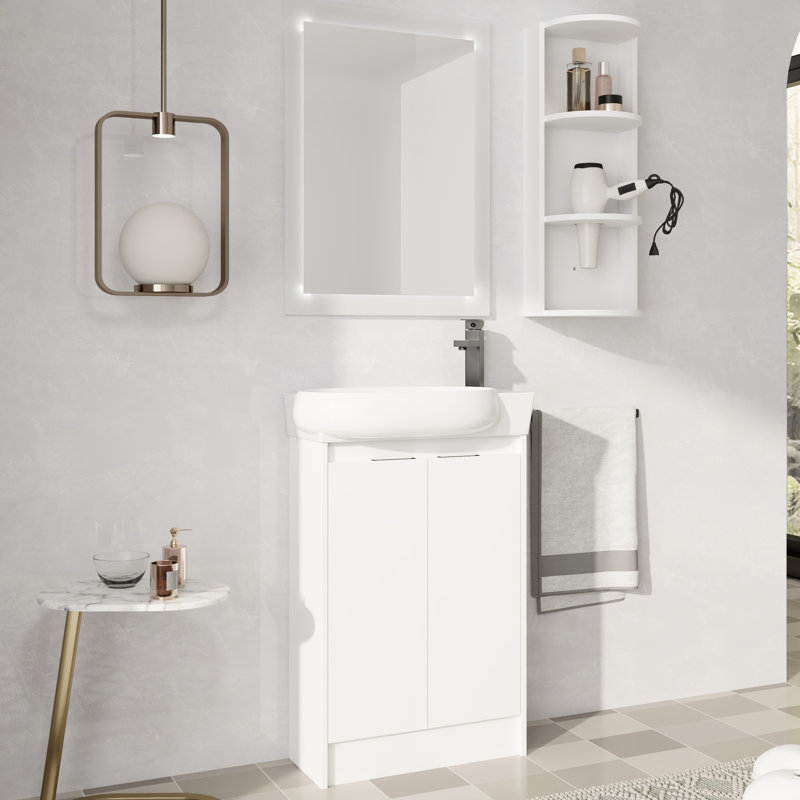 Meuble-lavabo simple autoportant de 23 po avec plateau en céramique, Blanc