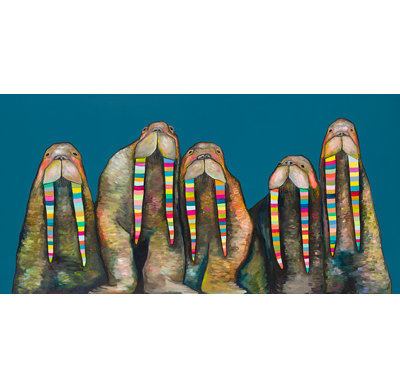 " Designer Walruses On Marine Blue " by Eli Halpin Painting Print