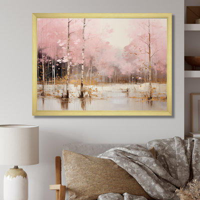 Minimalism Pink And Gold Forest I - Forest Canvas Art