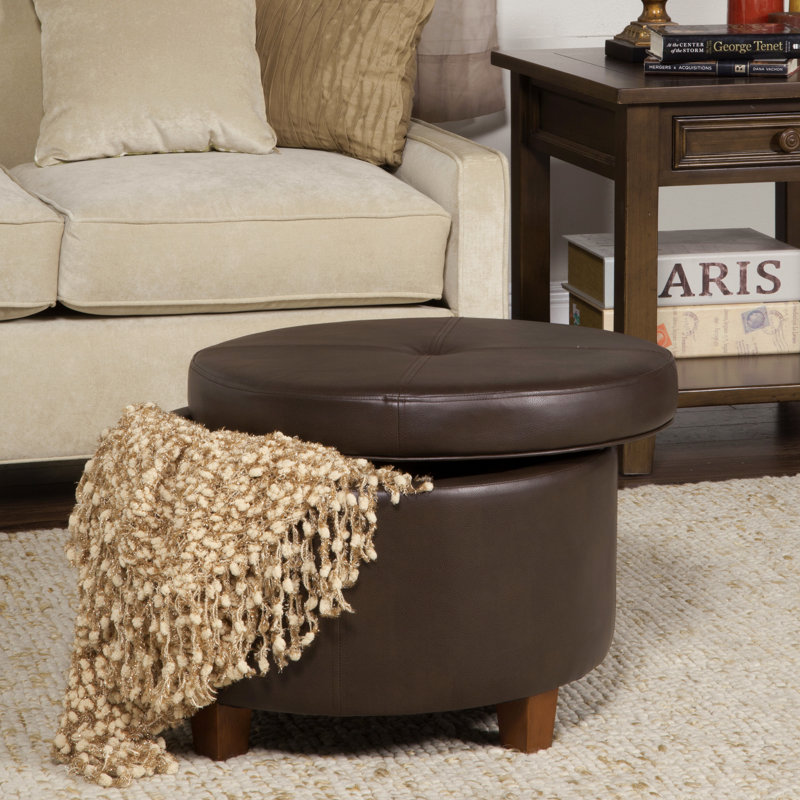 Breyonce Faux Leather Ottoman, Chocolate Brown Faux Leather