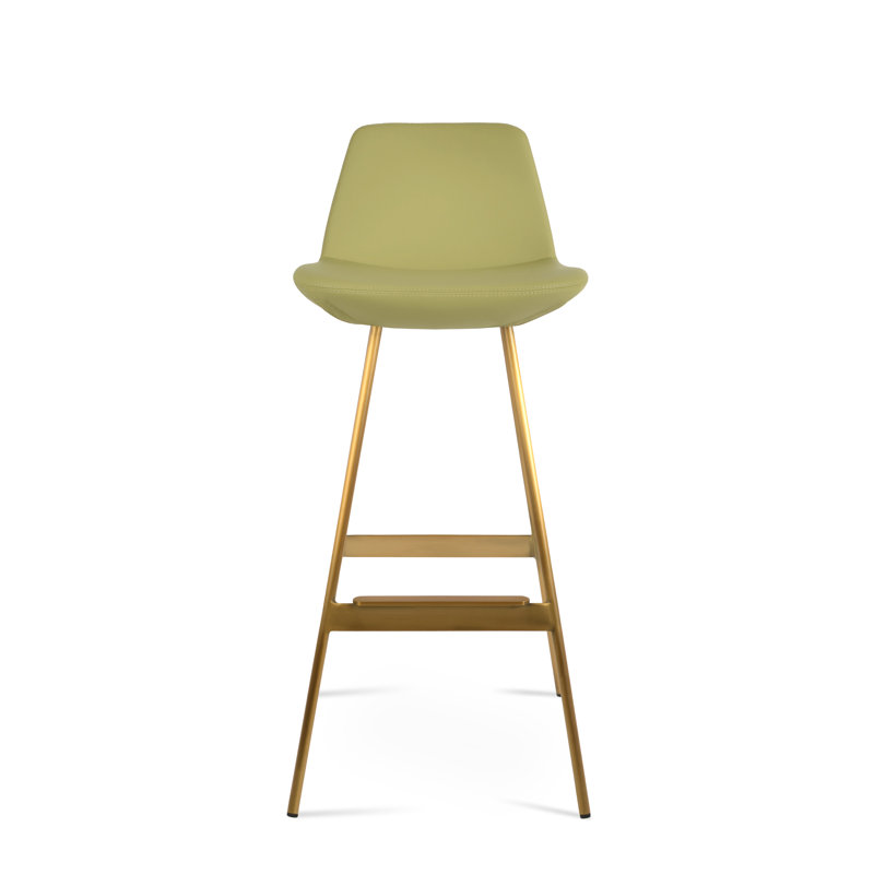 Tabouret Pera Balat, Similicuir vert PPM, Laiton, Tabouret de comptoir (siège d'une hauteur de 24 p