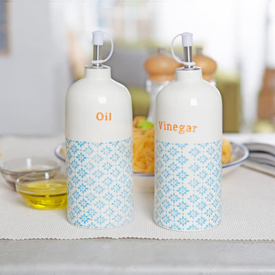 Nicola Spring - Hand-Printed Vinegar Pourer Bottles - 500ml - Blue