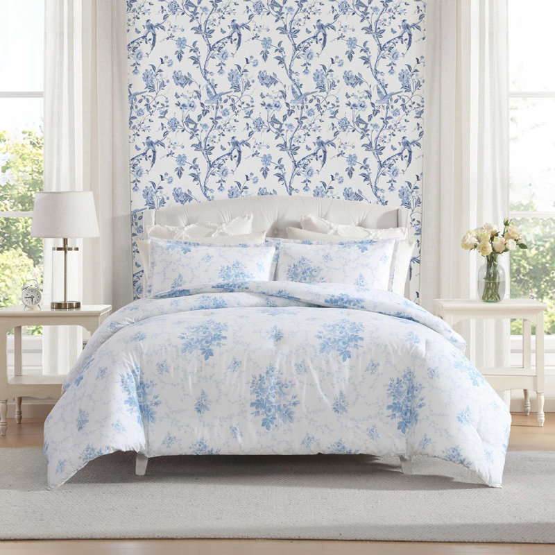 Ensemble de housse de couette réversible en coton bleu Laura Laura, Bleu, Housse de couette grand et 2 taies d'oreiller stan