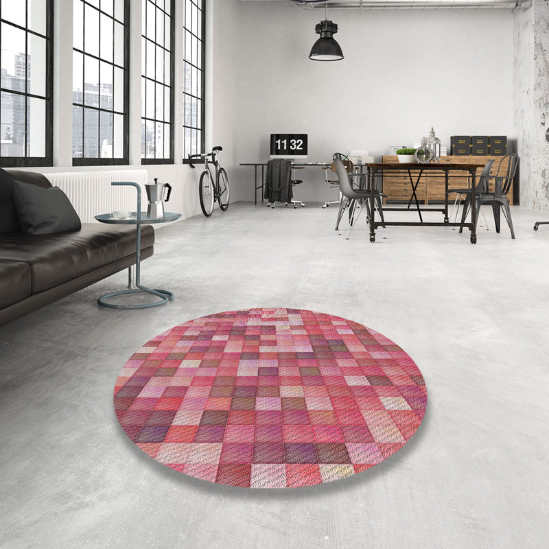 Tapis rouge tissé à la machine, Rond 6 pi