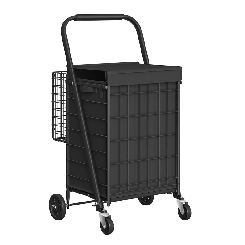 Heavy Duty Grocery Cart With 360° Swivel Wheels, Black