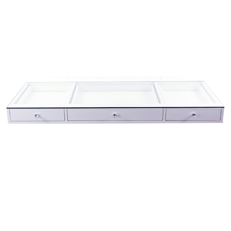 SlayStation Pro 2.0 Vanity Makeup Table Top with Clear View Glass Top and 3 Drawers for Makeup Organizer, Bright White