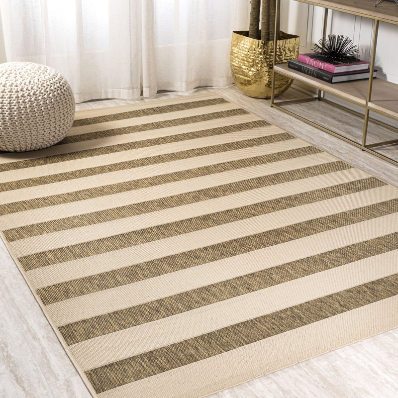 Hertel Wide Stripe Beige/Brown Indoor/Outdoor Rug, Rectangle 7'9" x 10'