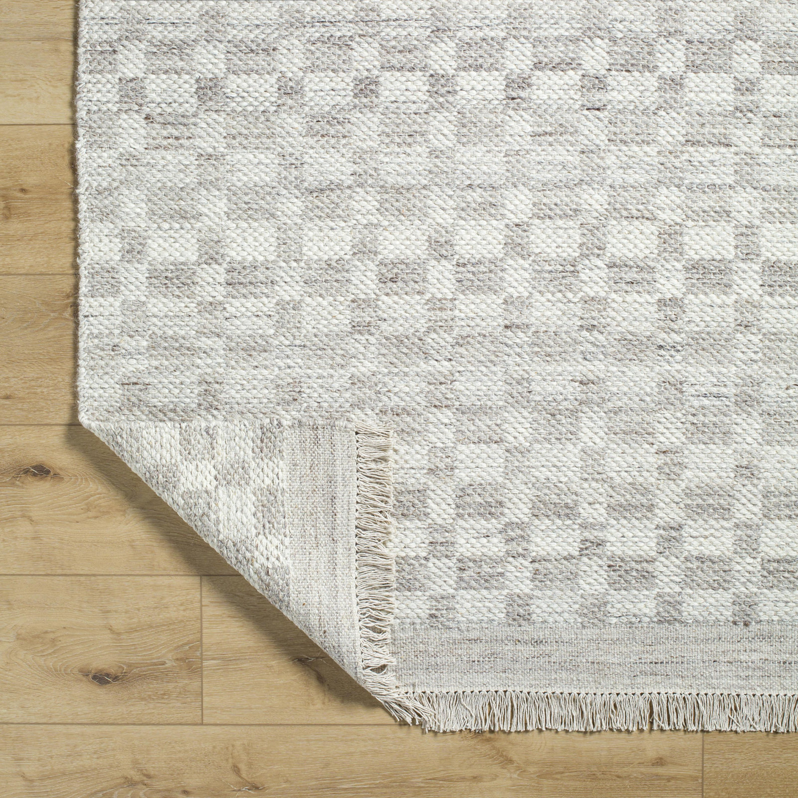 Lavande Hand-Woven Checkered Gray Rug, Rectangle 8'10" x 12'