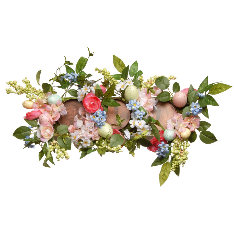 Rustic Woodgrain Hurricane Candle Holder with Spring Florals