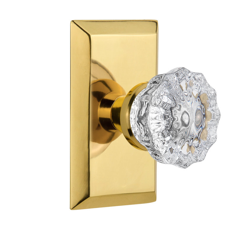 Studio Plate with Crystal Door Knob, Polished Brass