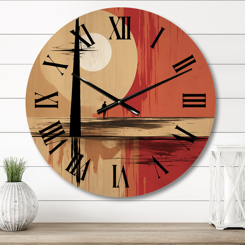 Pleine lune, paysage de célébration de la solitude - horloge murale géométrique moderne, Moyenne