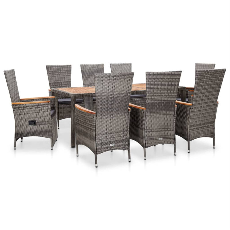 Shenk Rectangular Dining Set with Cushions, Gray, 8