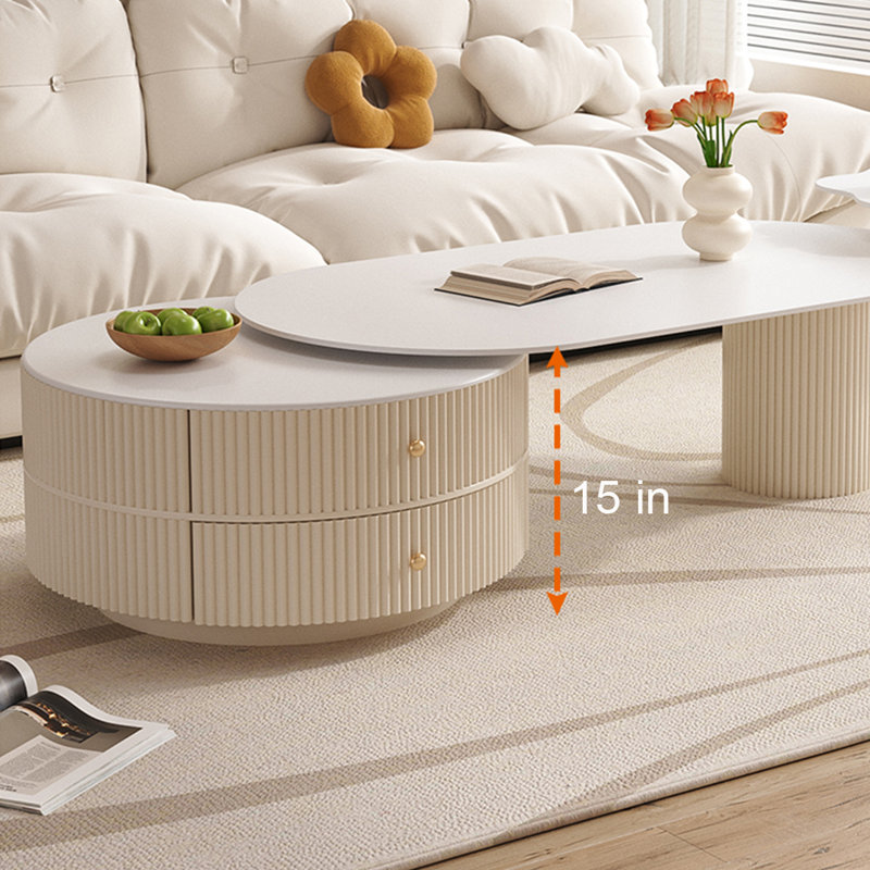 Salon minimaliste à panneau de pierre rétractable ovale, H 15 po x L 47,2 po x l 23,6 po